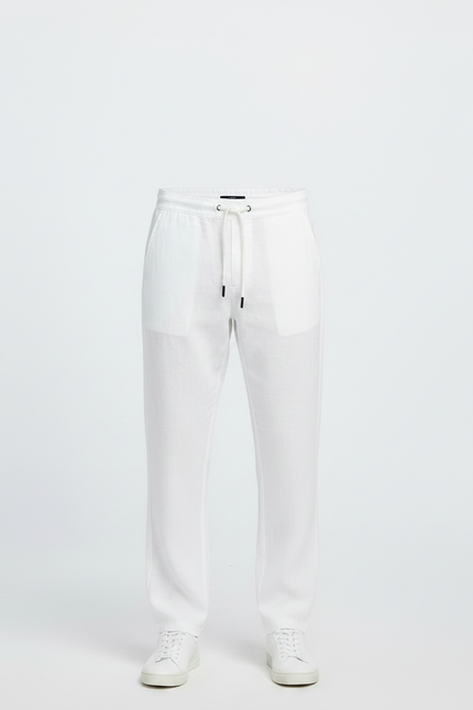 Pantalon Chinois Lin Droit Décontracté Blanc Homme - vue 3
