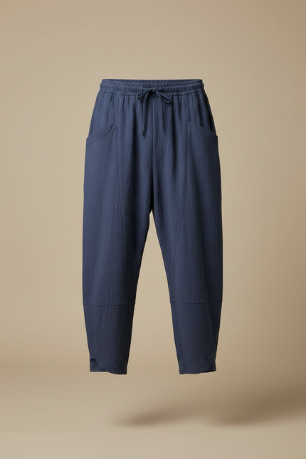 Pantalon Chinois Bleu Ample Lin Coton Décontracté Homme - vue 3
