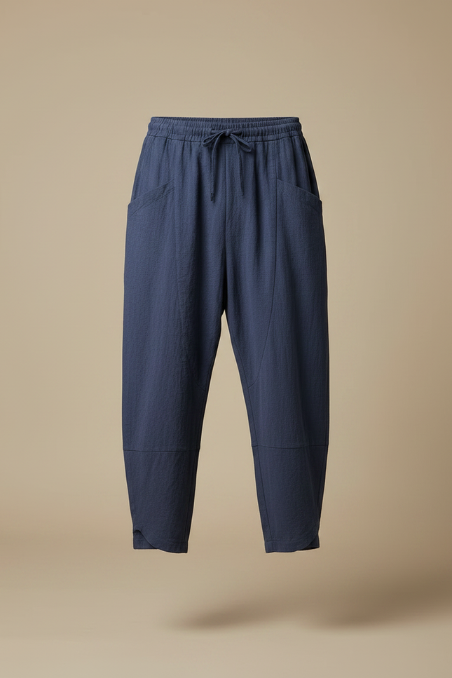 Pantalon Chinois Bleu Ample Lin Coton Décontracté Homme - vue 3