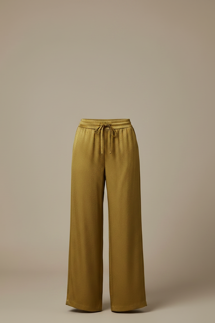 Pantalon Chinois Satiné Kaki Fluide Ample Élégant - vue 3