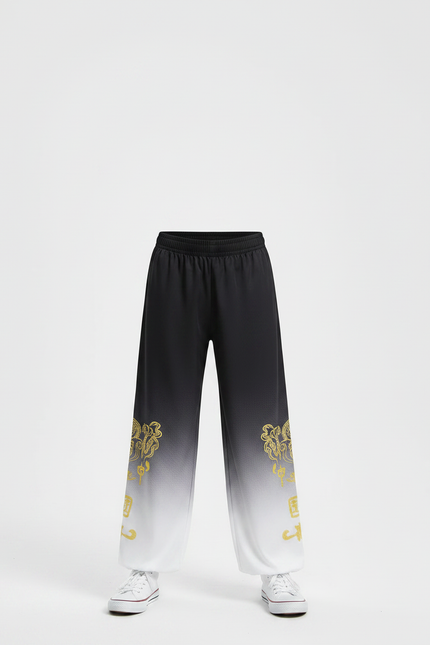 Pantalon Chinois Dégradé Noir Blanc Brodé Doré Ample Garçon - Multicolore Polyester - vue 3
