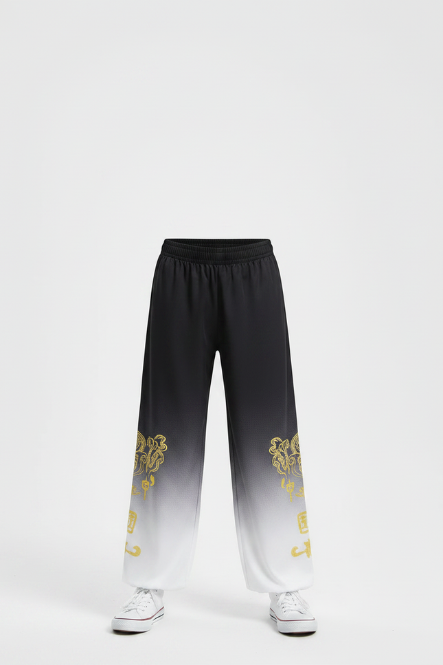 Pantalon Chinois Dégradé Noir Blanc Brodé Doré Ample Garçon - Multicolore Polyester - vue 3