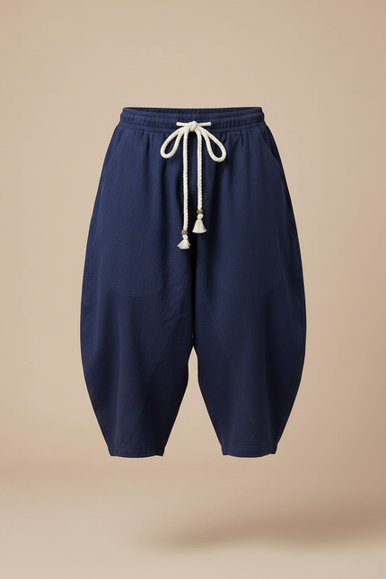 Pantalon Chinois Bleu Marine Ample Coton Cordon Homme - vue 3