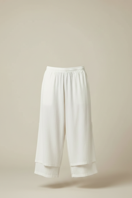 Pantalon Chinois Blanc Ample Lin Superposé Décontracté - vue 3