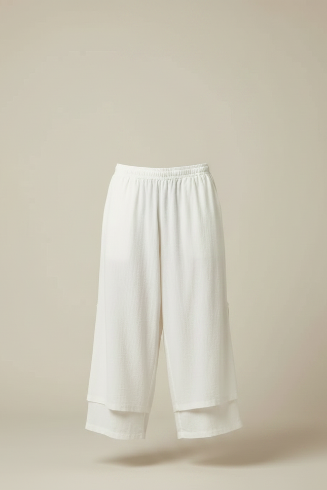 Pantalon Chinois Blanc Ample Lin Superposé Décontracté - vue 3
