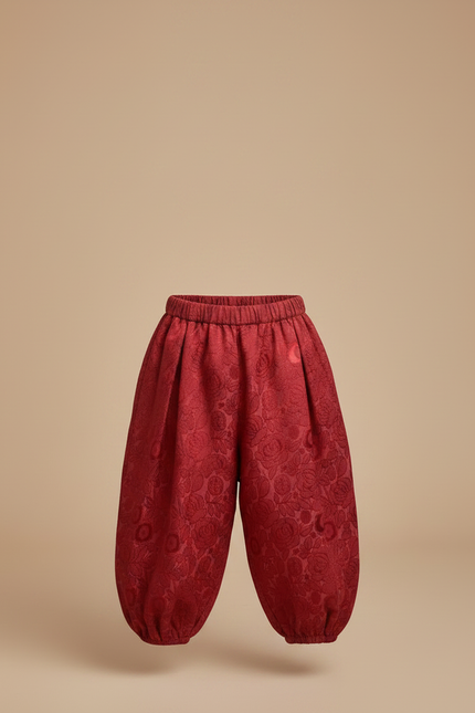 Pantalon Chinois Rouge Ample Floral Bouffant Enfant - Satin - vue 3