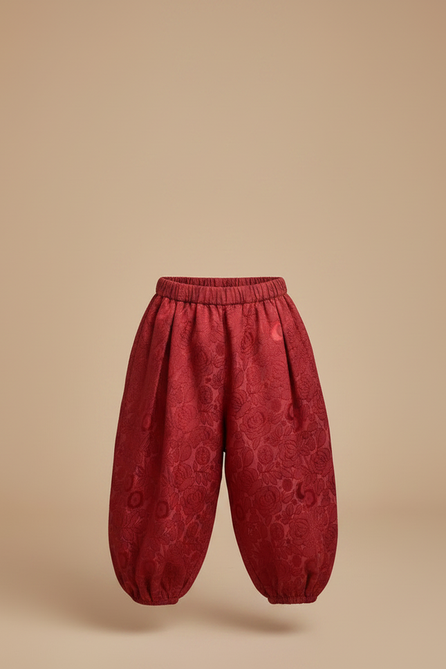 Pantalon Chinois Rouge Ample Floral Bouffant Enfant - Satin - vue 3