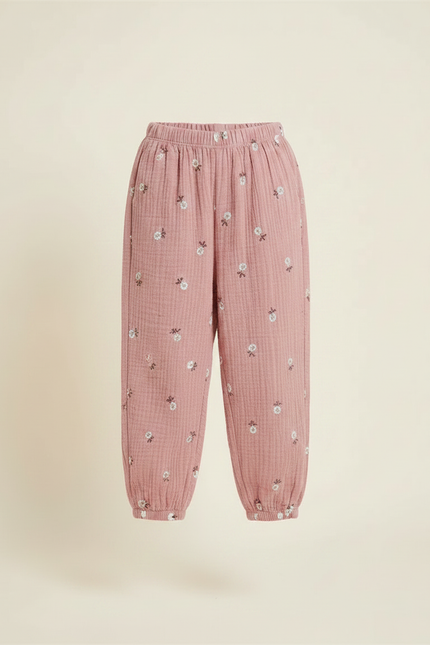 Pantalon Chinois Rose Mousseline Brodé Fluide Enfant - Coton - vue 3