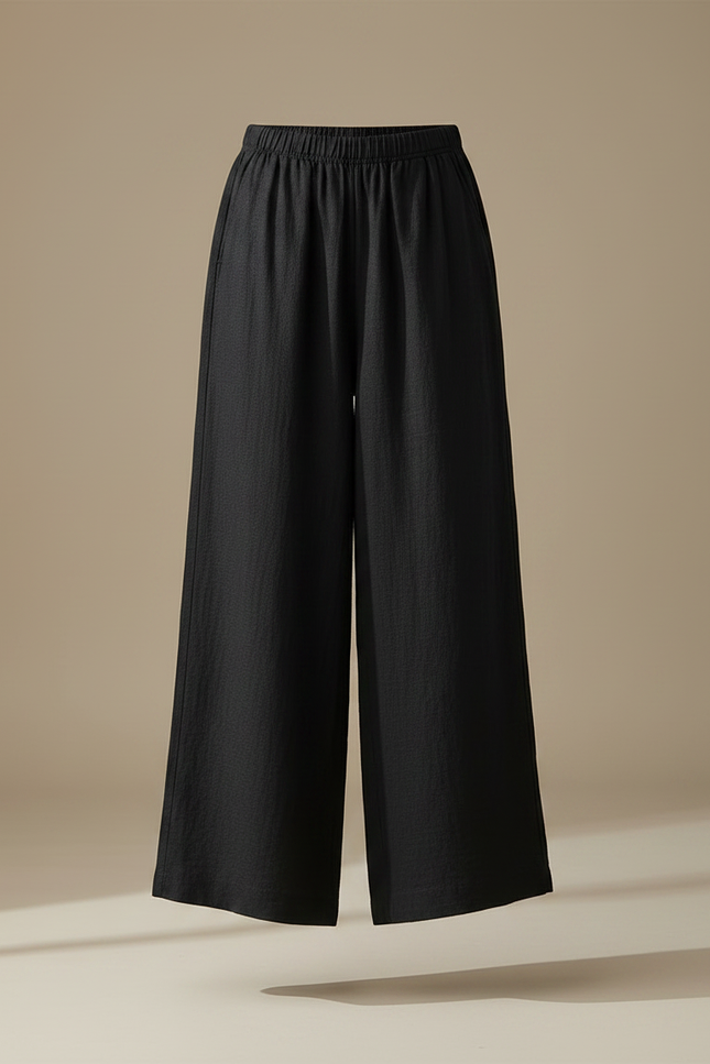 Pantalon Chinois Noir Ample Lin Décontracté Fluide - vue 3