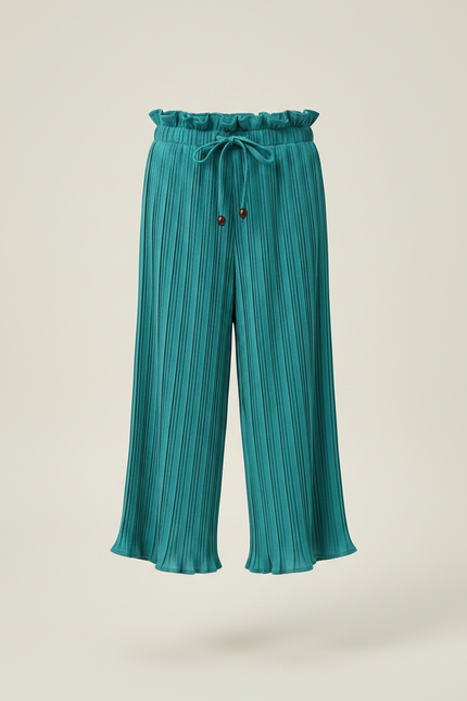 Pantalon Chinois Plissé Fluide Vert Ample Enfant - Polyester - vue 3