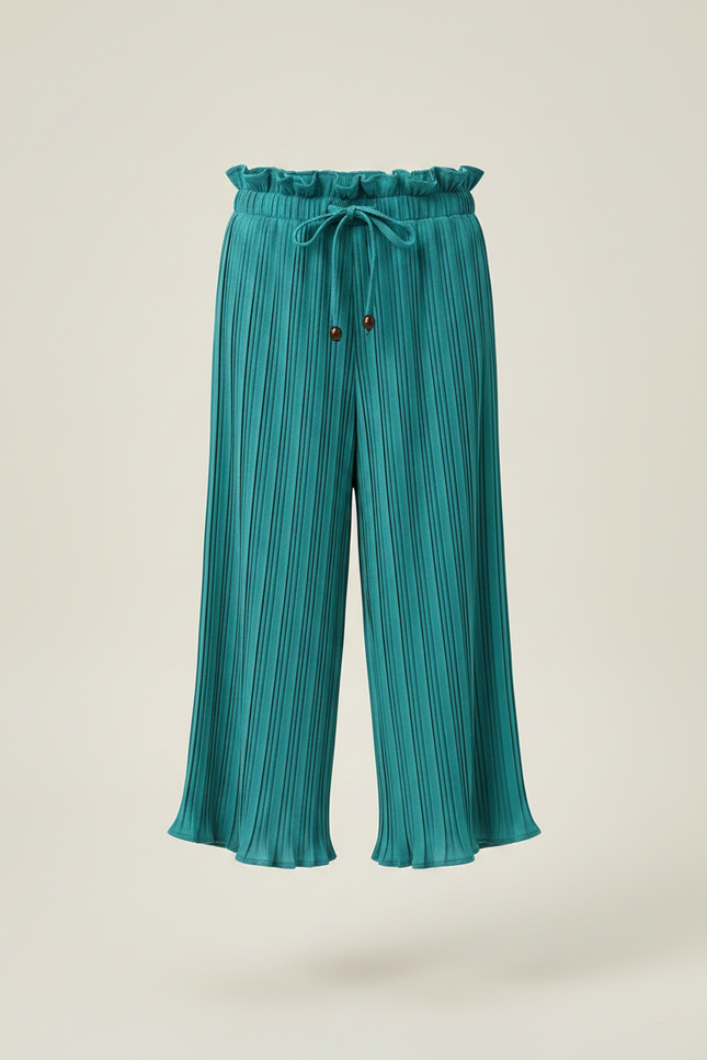 Pantalon Chinois Plissé Fluide Vert Ample Enfant - Polyester - vue 3