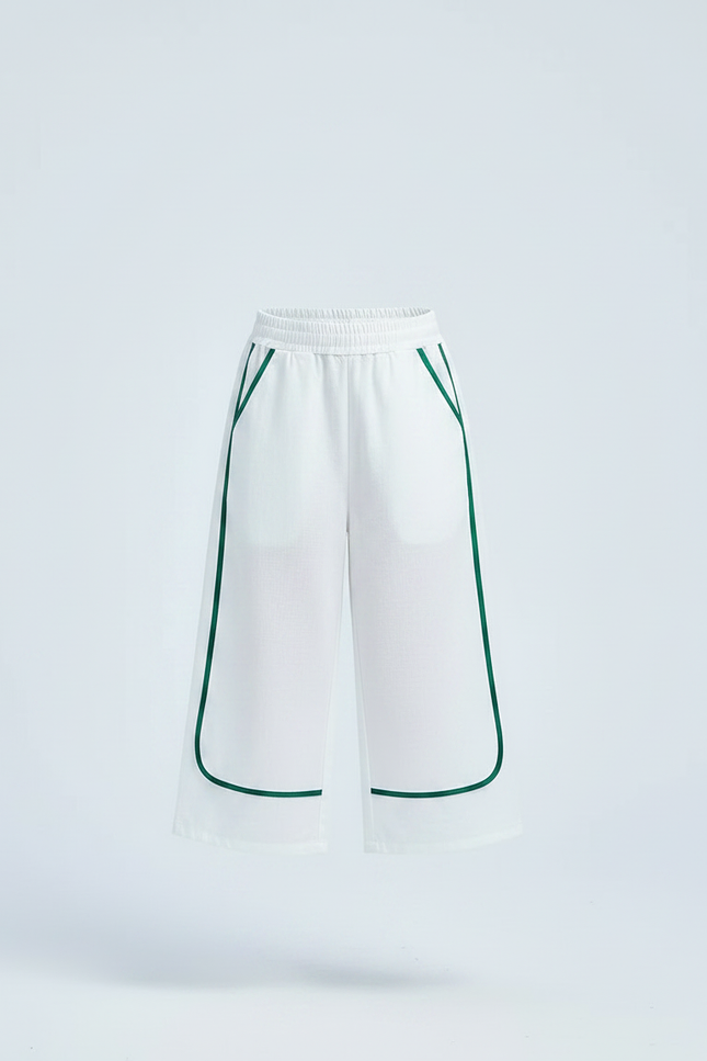 Pantalon Chinois Blanc Ample Cordon Vert Enfant - Lin - vue 3