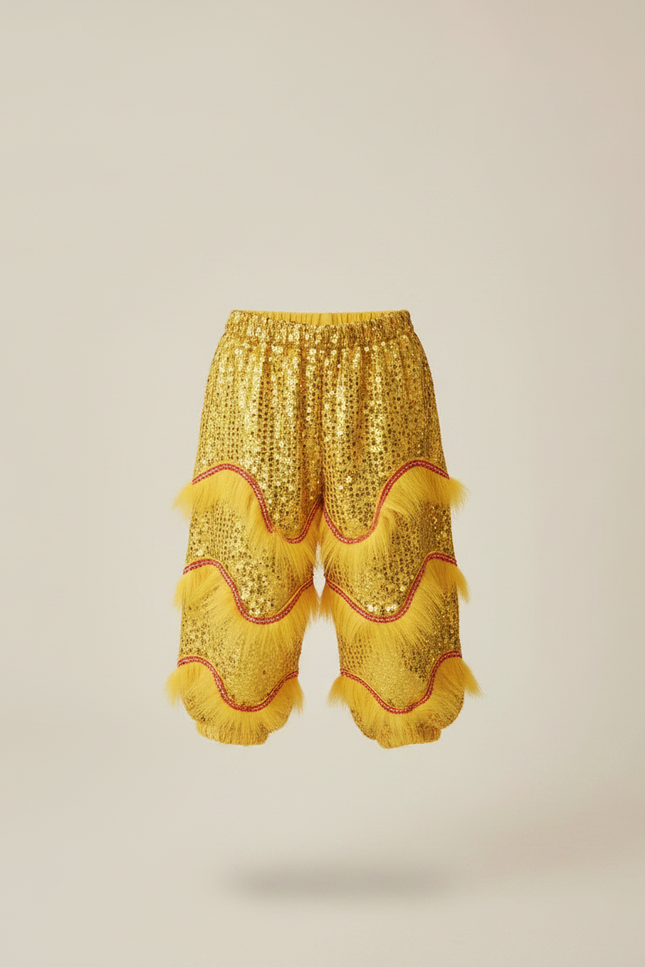 Pantalon Chinois Jaune Pailleté Franges Enfant Danse - Doré Polyester - vue 3