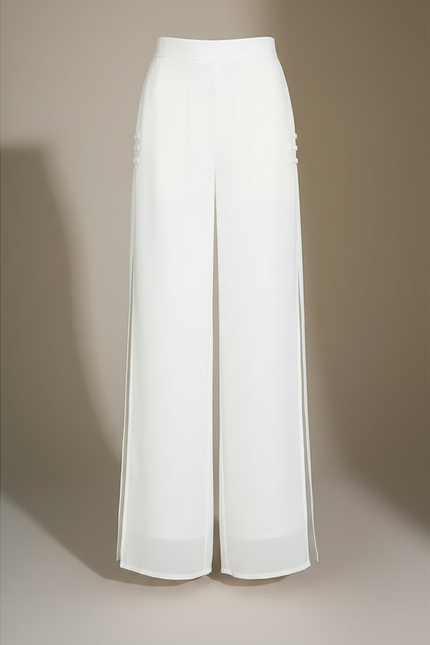 Pantalon Chinois Blanc Fluide Élégant Taille Haute - Soie - vue 3