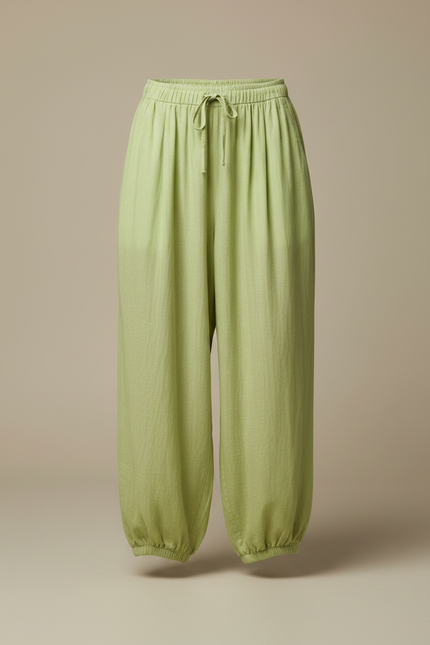 Pantalon Chinois Vert Ample Coton Lin Fluide - vue 3