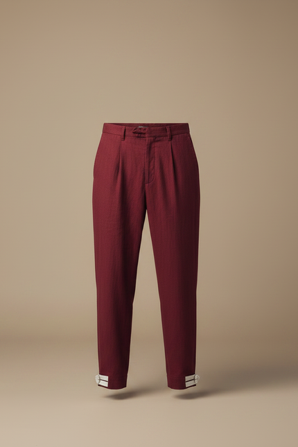 Pantalon Chinois Bordeaux Ample Plissé Décontracté Homme - Lin - vue 3