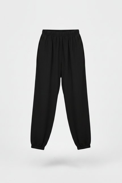 Pantalon Chinois Noir Ample Uni Fille Décontracté - Viscose - vue 3