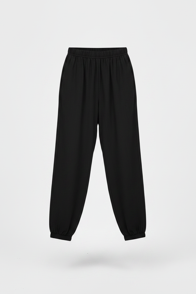 Pantalon Chinois Noir Ample Uni Fille Décontracté - Viscose - vue 3