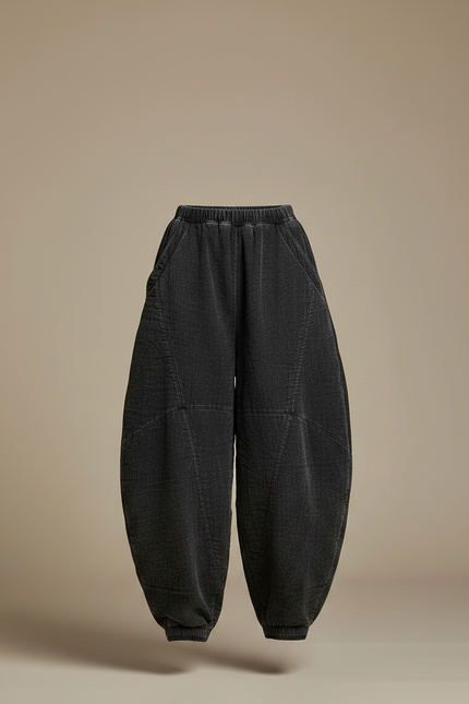 Pantalon Chinois Gris Ample Côtelé Harem Décontracté - Cordé - vue 3
