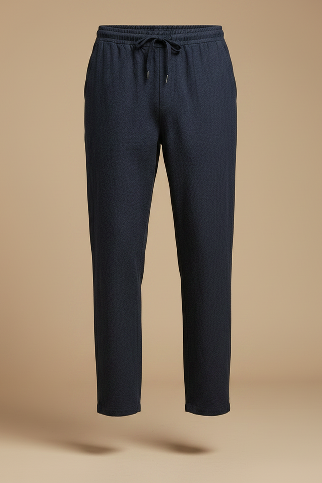 Pantalon Chinois Bleu Marine Ample Coton Lin - vue 3