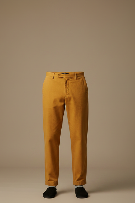 Pantalon Chinois Moutarde Ample Coton Décontracté Homme - Jaune - vue 3