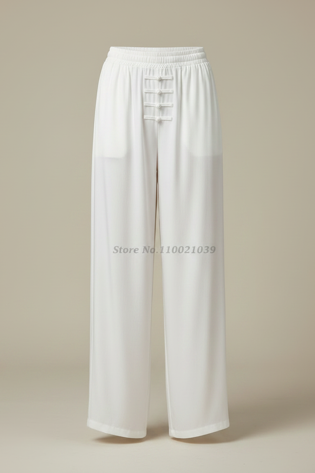 Pantalon Chinois Femme Blanc Ample - Soie - vue 3