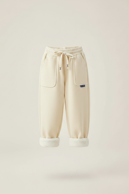 Pantalon Chinois Crème Molletonné Ample Hiver Enfant - Beige - vue 3