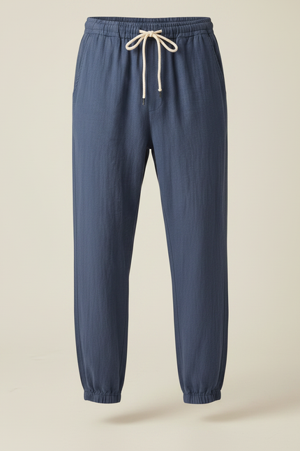 Pantalon Chinois Bleu Lin Ample Confortable Décontracté - vue 3