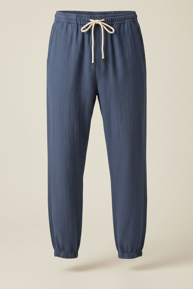 Pantalon Chinois Bleu Lin Ample Confortable Décontracté - vue 3