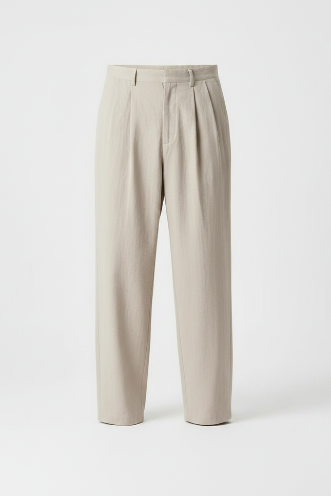 Pantalon Chinois Plissé Ample Beige Décontracté Homme - Coton - vue 3