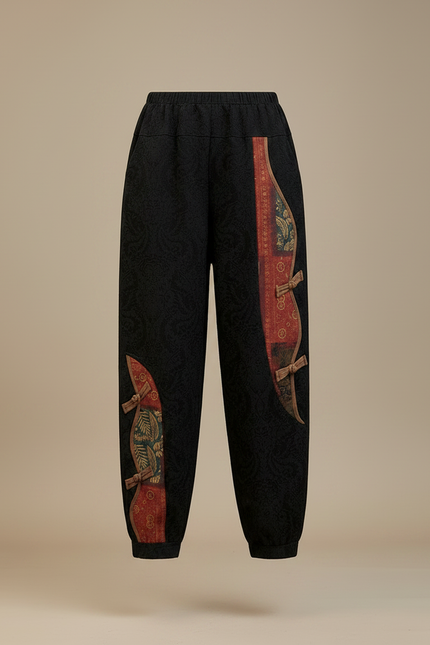 Pantalon Chinois Noir Brodé Harem Décontracté Femme - Coton - vue 3