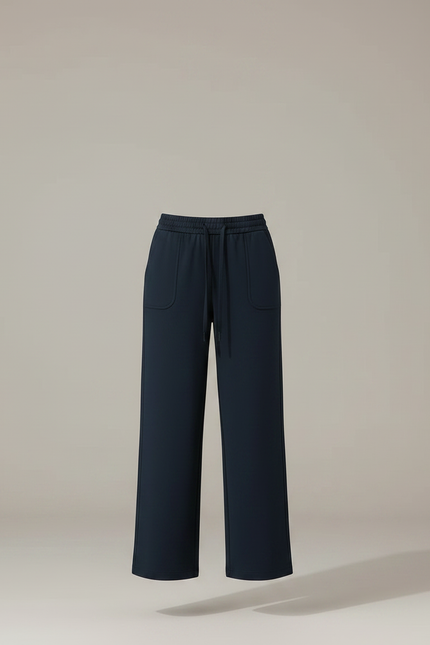 Pantalon Chinois Large Fluide Taille Haute Bleu Marine - Molleton - vue 3