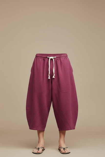 Pantalon Chinois Bordeaux Ample Lin Décontracté Cordon - vue 3