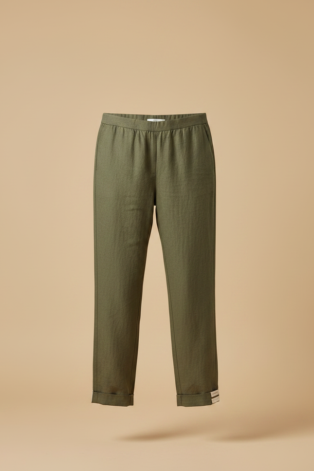 Pantalon Chinois Vert Kaki Coton Ample Décontracté Femme - Lin - vue 3