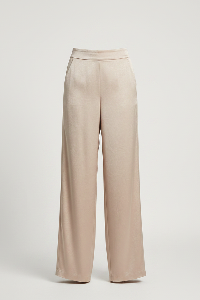 Pantalon Chinois Fluide Satin Beige Ample Élégant - vue 3