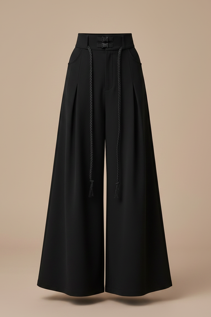 Pantalon Chinois Noir Ample Plissé Fille Moderne - Polyester - vue 3
