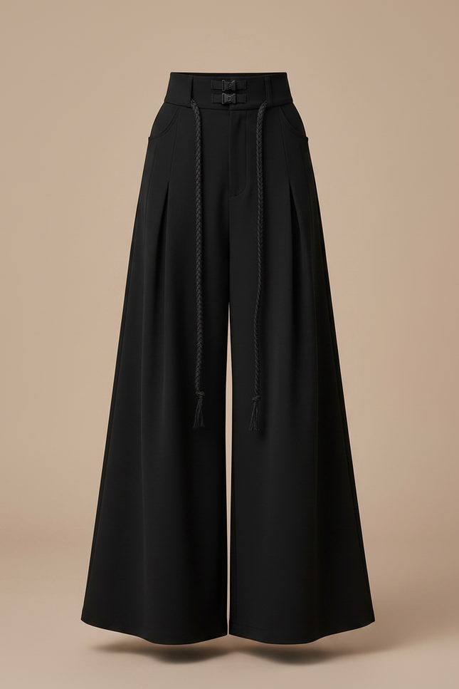 Pantalon Chinois Noir Ample Plissé Fille Moderne - Polyester - vue 3