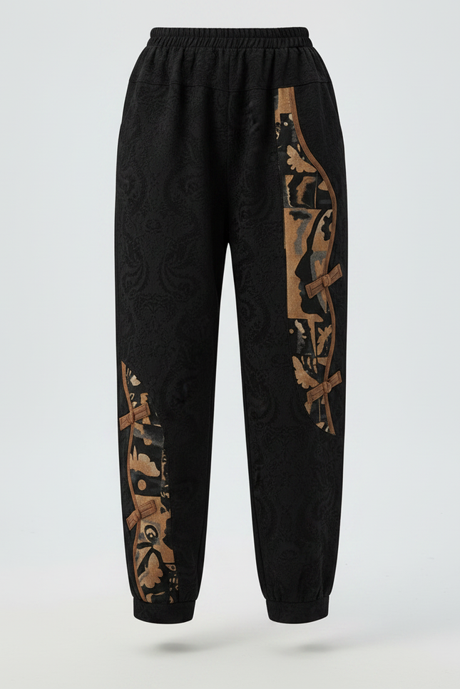 Pantalon Chinois Noir Ample Brodé Décontracté Femme - Coton - vue 3