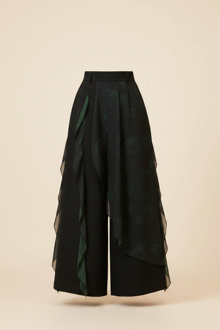 Pantalon Chinois Noir Ample Superposé Fluide Femme - Polyester - vue 3