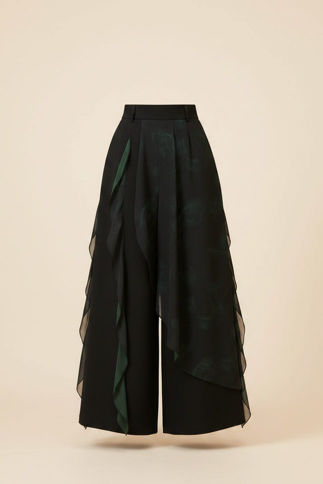 Pantalon Chinois Noir Ample Superposé Fluide Femme - Polyester - vue 3
