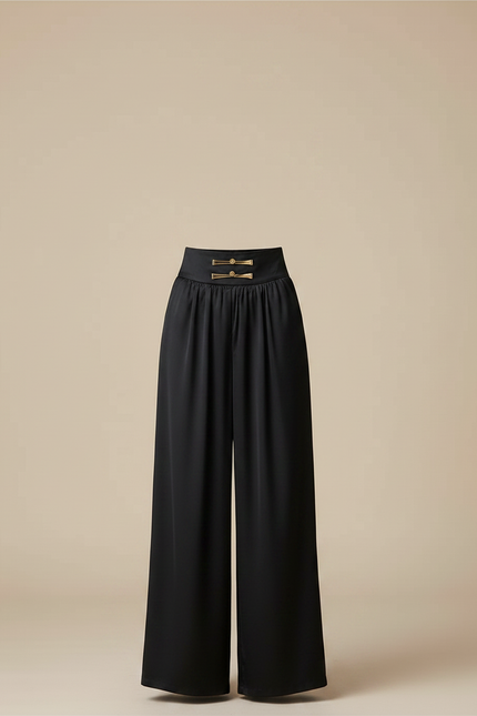 Pantalon Chinois Noir Satin Fluide Large Femme - vue 3