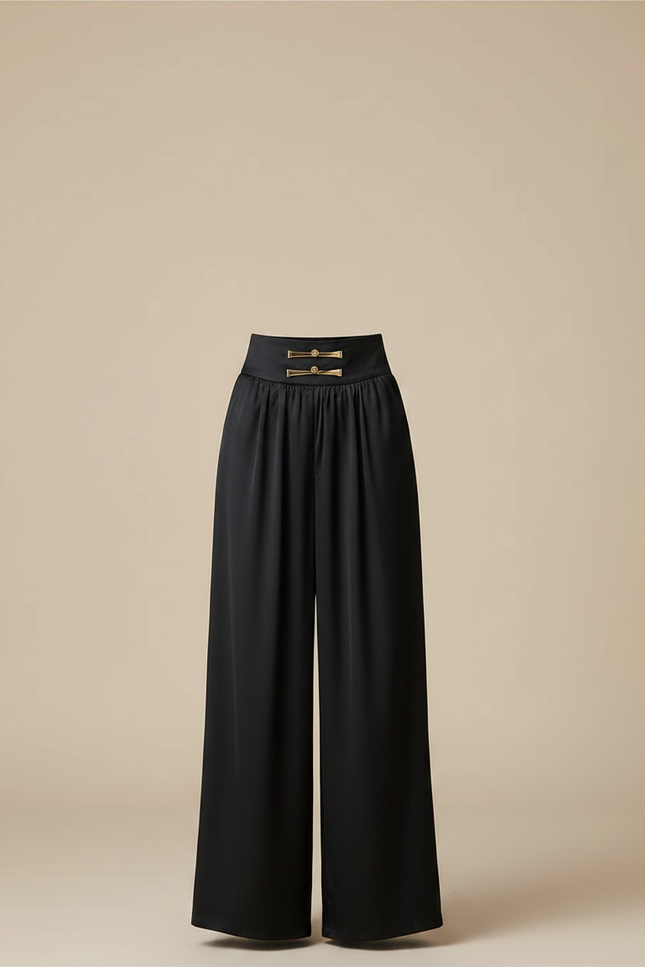 Pantalon Chinois Noir Satin Fluide Large Femme - vue 3