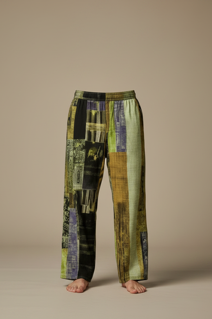 Pantalon Chinois Patchwork Abstrait Ample Lin Homme - Multicolore - vue 3