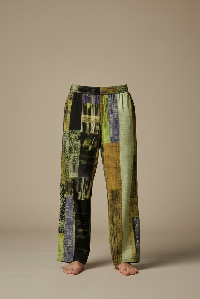 Pantalon Chinois Patchwork Abstrait Ample Lin Homme - Multicolore - vue 3
