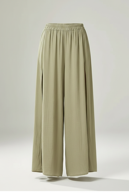 Pantalon Chinois Vert Fluide Ample Fendu Élégant Danse - Viscose - vue 3