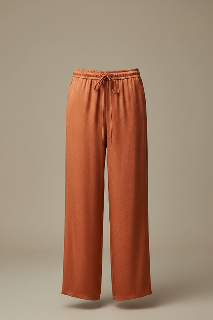 Pantalon Chinois Satin Fluide Ample Orange Élégant - vue 3