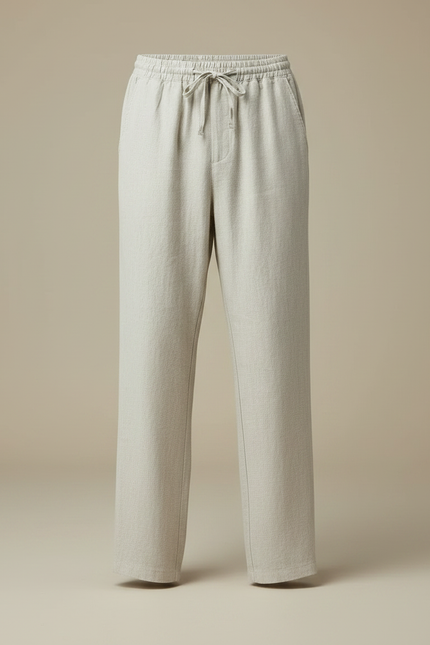 Pantalon Chinois Lin Beige Ample Cordon Homme - vue 3