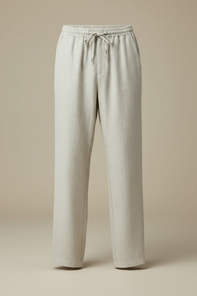 Pantalon Chinois Lin Beige Ample Cordon Homme - vue 3