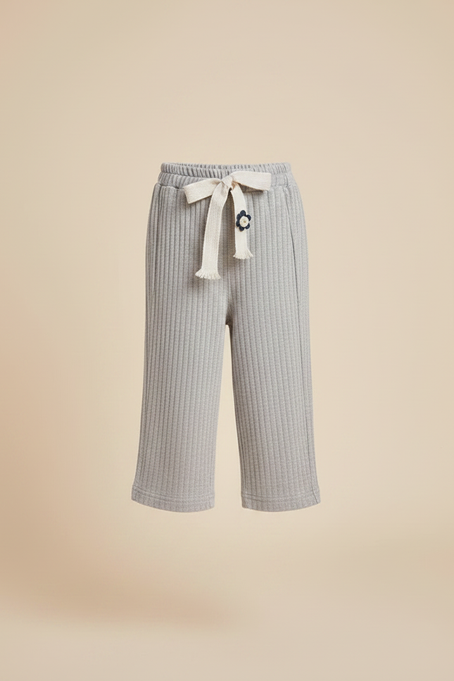 Pantalon Chinois Gris Côtelé Ample Décontracté Fille - Maille - vue 3