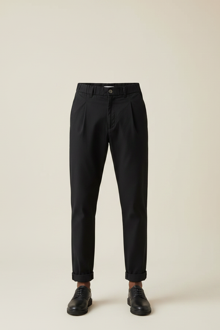 Pantalon Chinois Noir Coton Plissé Décontracté Homme - vue 3